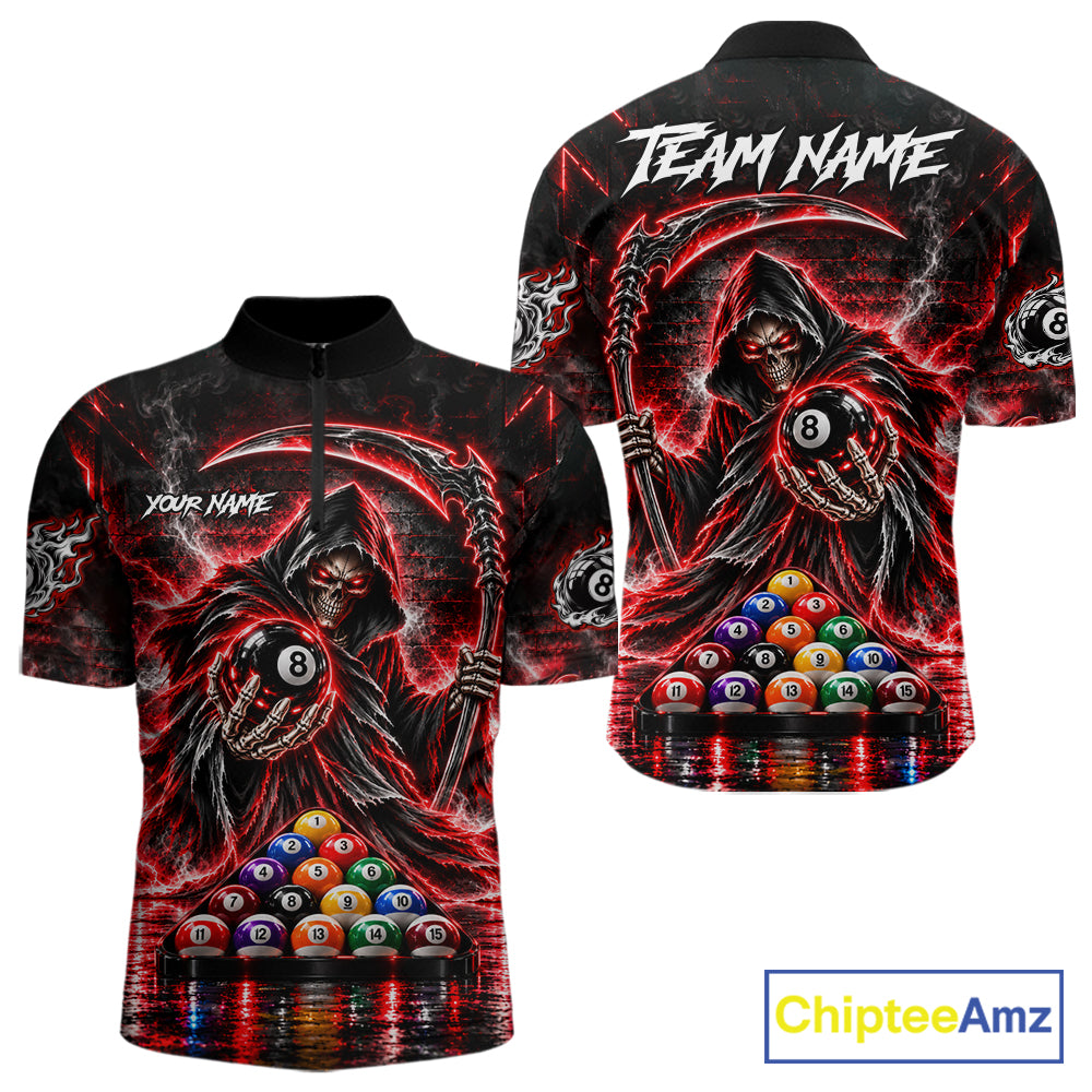 Red Thunder Grim Reaper 8 Ball Billiard Pool Shirt For Men Custom Billiard Skeleton Team Appeal NYN4868
