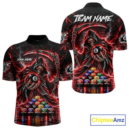 Red Thunder Grim Reaper 8 Ball Billiard Pool Shirt For Men Custom Billiard Skeleton Team Appeal NYN4868