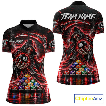 Red Thunder Grim Reaper 8 Ball Billiard Pool Shirt For Women Custom Billiard Skeleton Team Appeal NYN4868