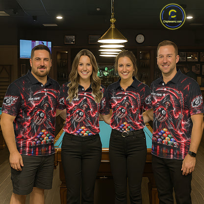 Red Thunder Grim Reaper 8 Ball Billiard Pool Shirt For Women Custom Billiard Skeleton Team Appeal NYN4868