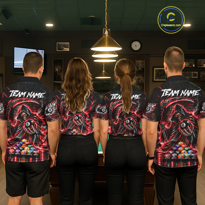 Red Thunder Grim Reaper 8 Ball Billiard Pool Shirt For Women Custom Billiard Skeleton Team Appeal NYN4868