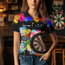 Load image into Gallery viewer, Custom Colorful Splatter Skull Dartboard Women Darts Polo Team Shirts Dart Jerseys | Black NYN2212