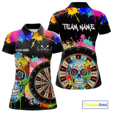 Load image into Gallery viewer, Custom Colorful Splatter Skull Dartboard Women Darts Polo Team Shirts Dart Jerseys | Black NYN2212