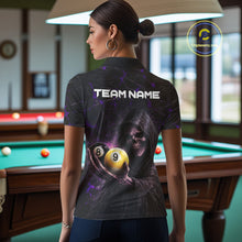 Load image into Gallery viewer, Purple Grunge Grim Reaper Hold 8 Ball &amp; 9 Ball Pool Women Billiard Shirt Custom Billiard Team Attire NYN2702