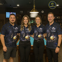 Load image into Gallery viewer, Blue Grunge Grim Reaper Hold 8 Ball &amp; 9 Ball Pool Men Billiard Shirt Custom Billiard Team Attire NYN2703