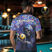 Load image into Gallery viewer, Holographic Grunge Grim Reaper Hold 8 Ball 9 Ball Pool Men Billiard Shirt Custom Billiard Team Attire NYN2704