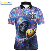 Load image into Gallery viewer, Holographic Grunge Grim Reaper Hold 8 Ball 9 Ball Pool Men Billiard Shirt Custom Billiard Team Attire NYN2704