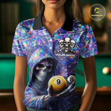 Load image into Gallery viewer, Holographic Grunge Grim Reaper Hold 8 Ball 9 Ball Pool Women Billiard Shirt Custom Billiard Team Attire NYN2704