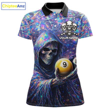 Load image into Gallery viewer, Holographic Grunge Grim Reaper Hold 8 Ball 9 Ball Pool Women Billiard Shirt Custom Billiard Team Attire NYN2704