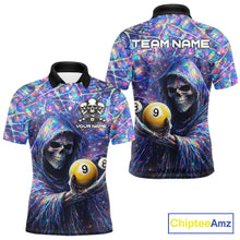 Load image into Gallery viewer, Holographic Grunge Grim Reaper Hold 8 Ball 9 Ball Pool Men Billiard Shirt Custom Billiard Team Attire NYN2704