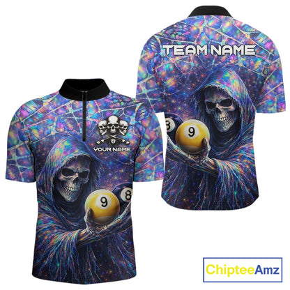 Holographic Grunge Grim Reaper Hold 8 Ball 9 Ball Pool Men Billiard Shirt Custom Billiard Team Attire NYN2704