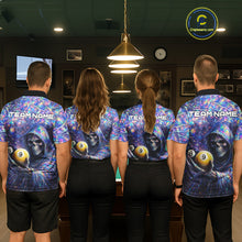 Load image into Gallery viewer, Holographic Grunge Grim Reaper Hold 8 Ball 9 Ball Pool Men Billiard Shirt Custom Billiard Team Attire NYN2704