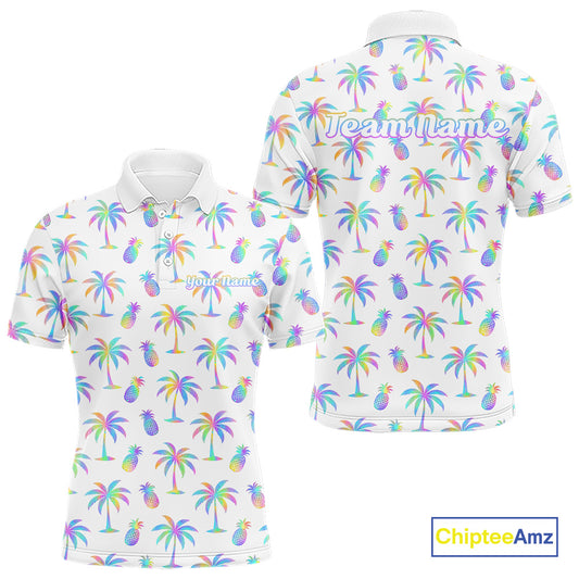 Personalized Tropical Palm Trees Pineapple Men Golf Polo Shirts Holographic Team Golf Clothes NYN2862