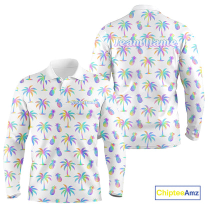 Personalized Tropical Palm Trees Pineapple Men Golf Polo Shirts Holographic Team Golf Clothes NYN2862