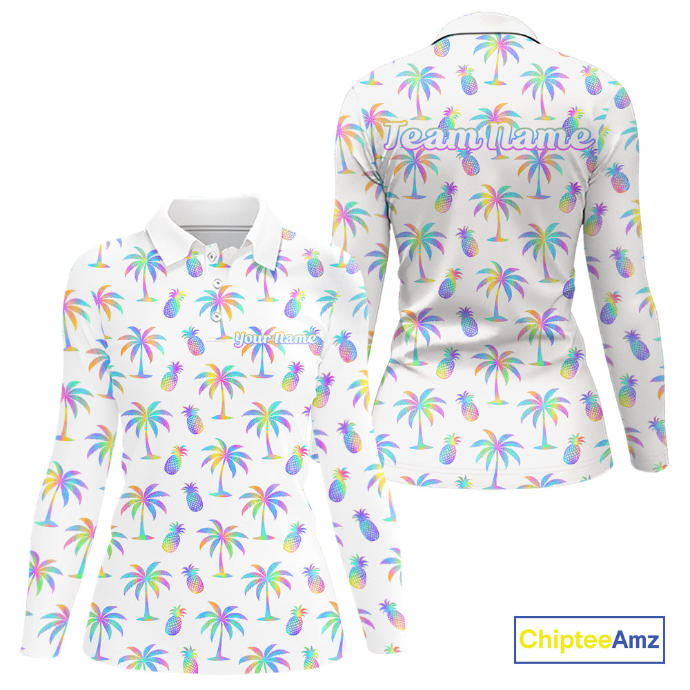Personalized Tropical Palm Trees Pineapple Women Golf Polo Shirts Holographic Team Golf Clothes NYN2862