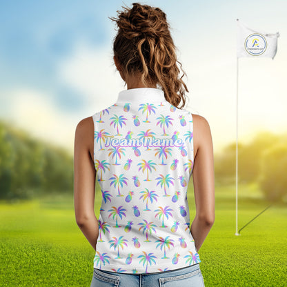 Personalized Tropical Palm Trees Pineapple Women Golf Sleeveless Polo Shirts Holographic Team Golf Clothes NYN2862