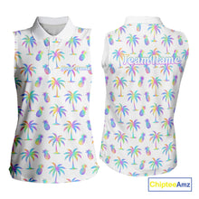 Load image into Gallery viewer, Personalized Tropical Palm Trees Pineapple Women Golf Sleeveless Polo Shirts Holographic Team Golf Clothes NYN2862