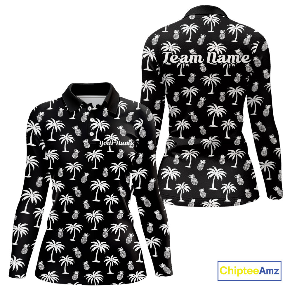 Personalized Tropical Palm Trees Pineapple Women Golf Polo Shirts Black White Team Golf Clothes NYN2863