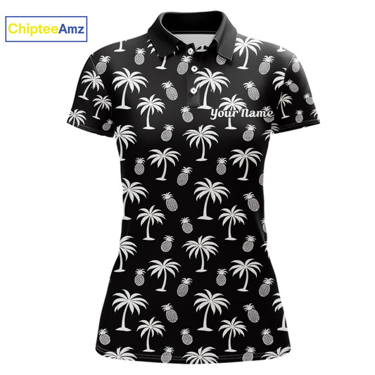 Personalized Tropical Palm Trees Pineapple Women Golf Polo Shirts Black White Team Golf Clothes NYN2863