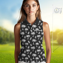 Load image into Gallery viewer, Personalized Tropical Palm Trees Pineapple Women Golf Sleeveless Polo Shirts Black White Team Golf Clothes NYN2863
