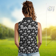 Load image into Gallery viewer, Personalized Tropical Palm Trees Pineapple Women Golf Sleeveless Polo Shirts Black White Team Golf Clothes NYN2863
