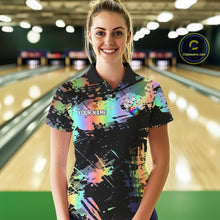 Load image into Gallery viewer, Custom Rainbow Holographic Splatter Bowling Shirts For Women, Colorful Bowling Pin And Ball Jersey NYN3072