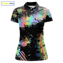Load image into Gallery viewer, Custom Rainbow Holographic Splatter Bowling Shirts For Women, Colorful Bowling Pin And Ball Jersey NYN3072