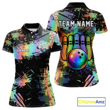 Load image into Gallery viewer, Custom Rainbow Holographic Splatter Bowling Shirts For Women, Colorful Bowling Pin And Ball Jersey NYN3072