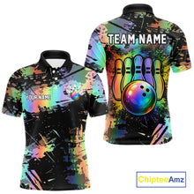 Load image into Gallery viewer, Custom Rainbow Holographic Splatter Bowling Shirts For Men, Colorful Bowling Pin And Ball Jersey NYN3072