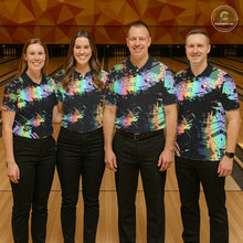 Load image into Gallery viewer, Custom Rainbow Holographic Splatter Bowling Shirts For Women, Colorful Bowling Pin And Ball Jersey NYN3072
