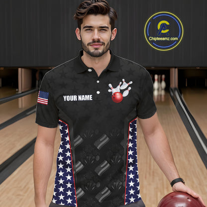 Personalized American Flag Eagle Bowling Shirts For Men Patriotic Bowling Pins And Ball Team Jersey NYN3074