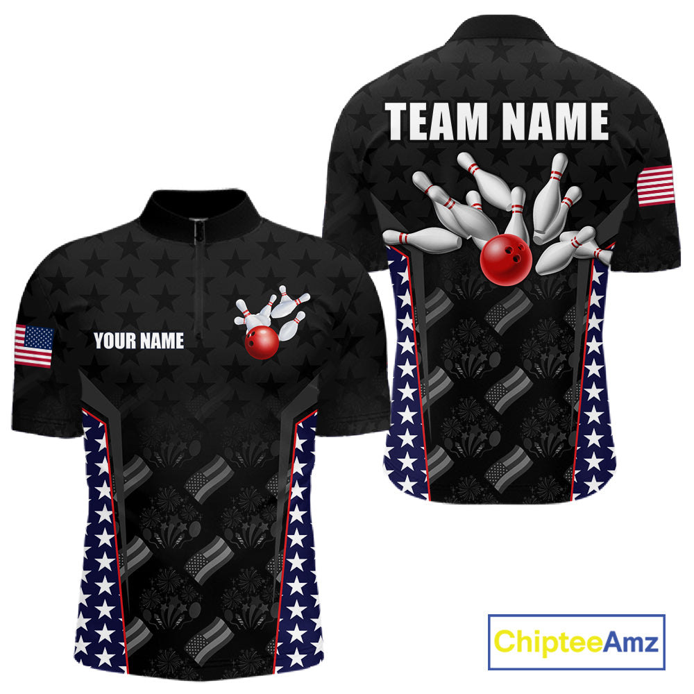 Personalized American Flag Eagle Bowling Shirts For Men Patriotic Bowling Pins And Ball Team Jersey NYN3074