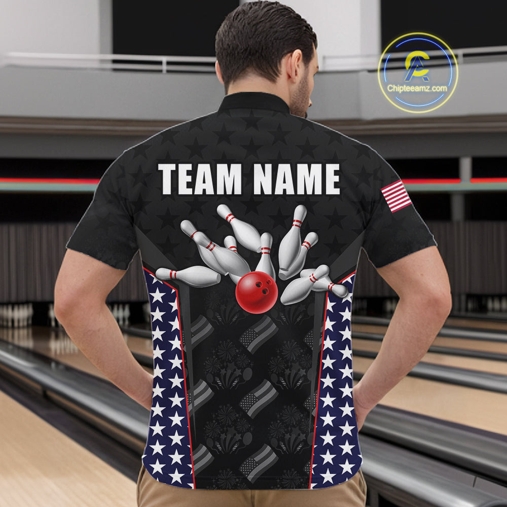 Personalized American Flag Eagle Bowling Shirts For Men Patriotic Bowling Pins And Ball Team Jersey NYN3074