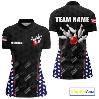 Personalized American Flag Eagle Bowling Shirts For Men Patriotic Bowling Pins And Ball Team Jersey NYN3074