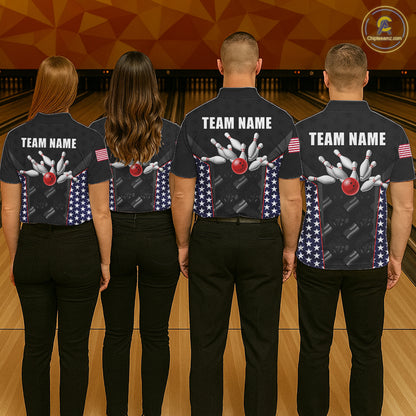 Personalized American Flag Eagle Bowling Shirts For Men Patriotic Bowling Pins And Ball Team Jersey NYN3074