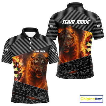 Custom Men's Darts Shirts With Fiery Tiger & Flaming Dartboard, Darts Jersey NYN0299
