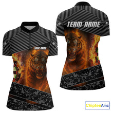 Load image into Gallery viewer, Custom Women&#39;s Darts Shirts With Fiery Tiger &amp; Flaming Dartboard, Darts Jersey NYN0299