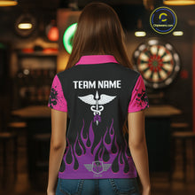 Load image into Gallery viewer, Purple Flaming &amp; Wings Dart Arrow Women's Pink Darts Shirt - Custom Name For Players NYN0565