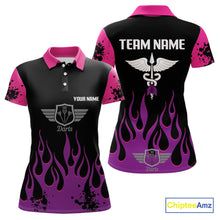 Load image into Gallery viewer, Purple Flaming &amp; Wings Dart Arrow Women's Pink Darts Shirt - Custom Name For Players NYN0565