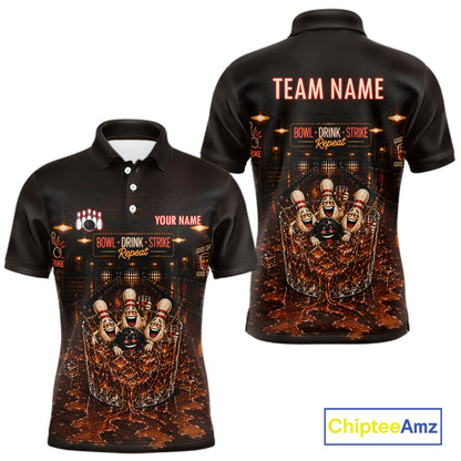 Funny Drink Strike Bowling Ball & Pins Bowling Shirts For Men Custom Name Bowling Team Jersey NYN4135