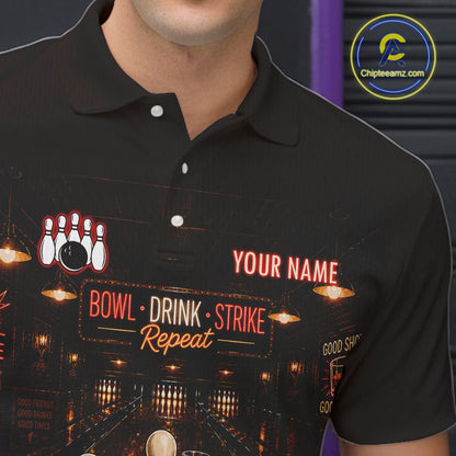 Funny Drink Strike Bowling Ball & Pins Bowling Shirts For Men Custom Name Bowling Team Jersey NYN4135