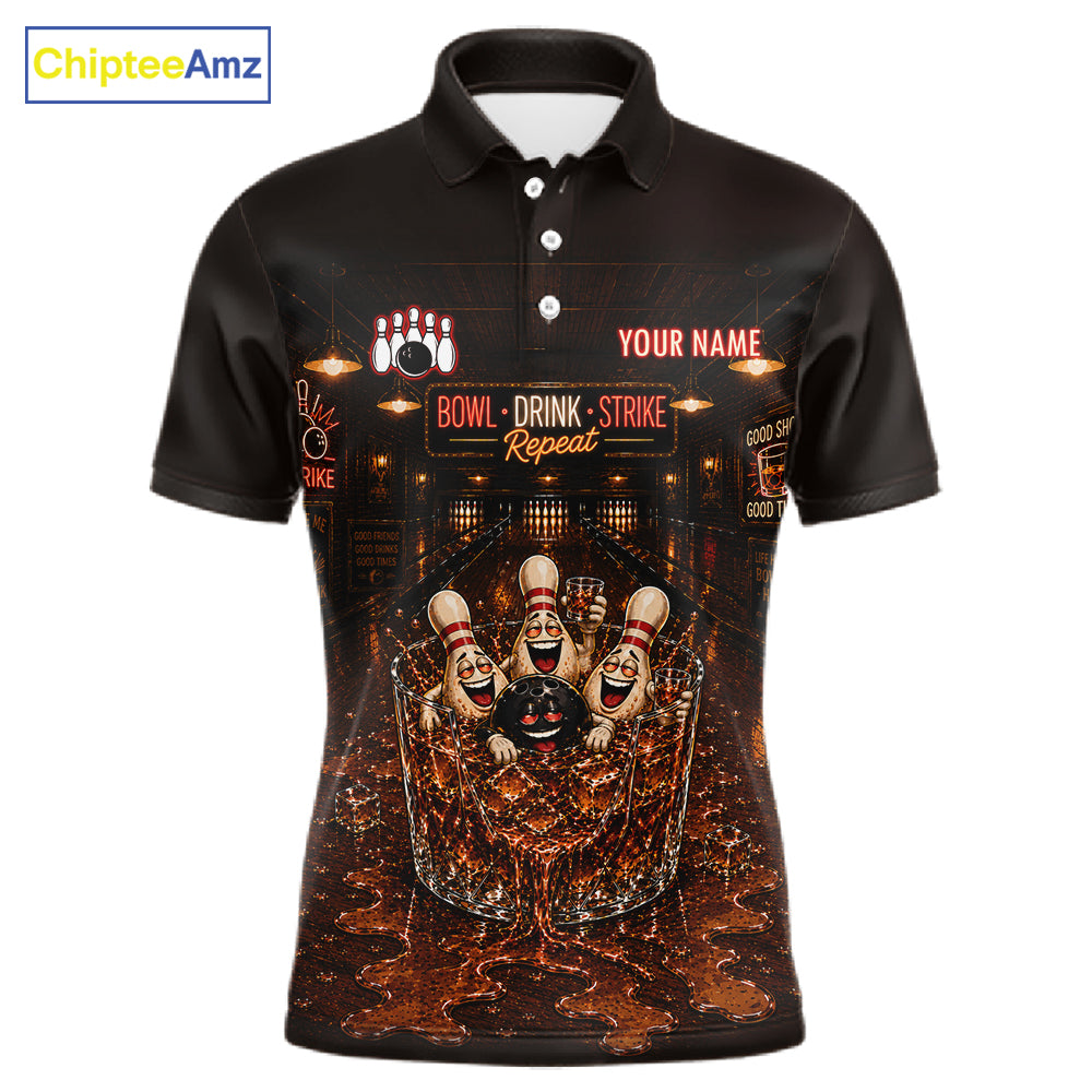 Funny Drink Strike Bowling Ball & Pins Bowling Shirts For Men Custom Name Bowling Team Jersey NYN4135