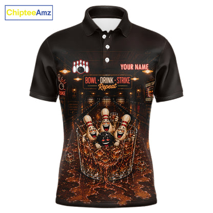 Funny Drink Strike Bowling Ball & Pins Bowling Shirts For Men Custom Name Bowling Team Jersey NYN4135