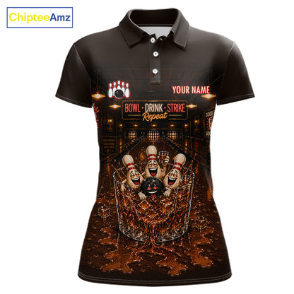 Funny Drink Strike Bowling Ball & Pins Bowling Shirts For Women Custom Name Bowling Team Jersey NYN4135