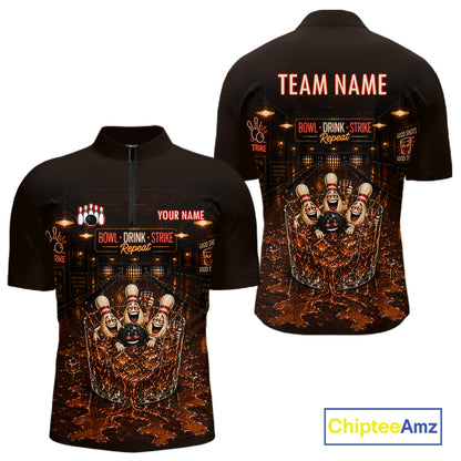 Funny Drink Strike Bowling Ball & Pins Bowling Shirts For Men Custom Name Bowling Team Jersey NYN4135