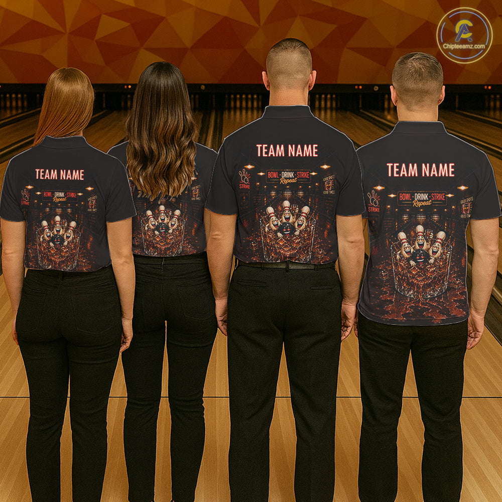Funny Drink Strike Bowling Ball & Pins Bowling Shirts For Women Custom Name Bowling Team Jersey NYN4135