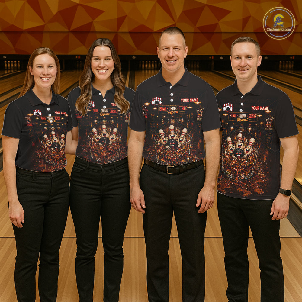 Funny Drink Strike Bowling Ball & Pins Bowling Shirts For Women Custom Name Bowling Team Jersey NYN4135