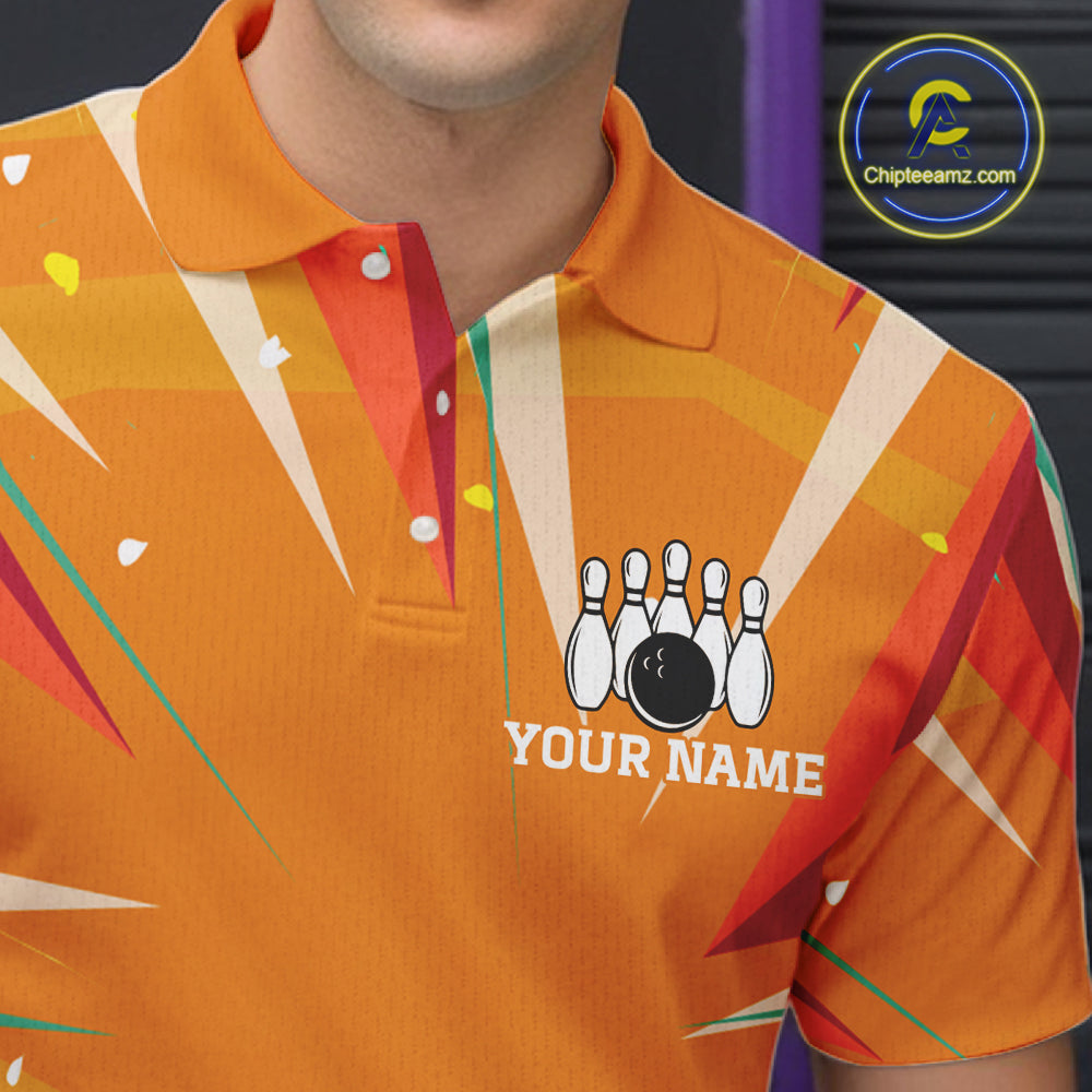 Orange Strike Angry Bowling Ball Bowling Polo 1/4 Zip Shirt For Men Custom Bowling Team Jersey NYN4137