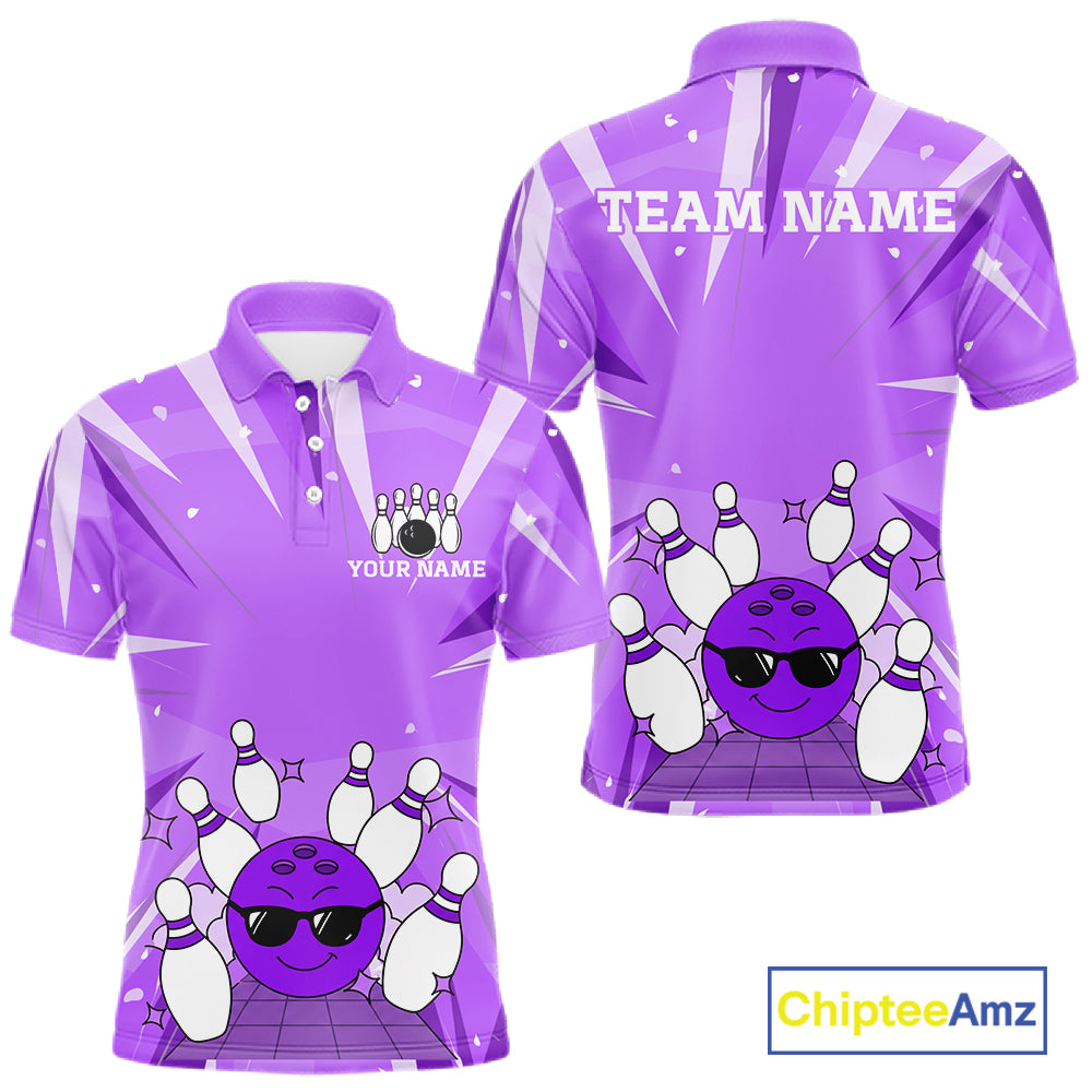 Purple Strike Cool Bowling Ball Bowling Polo 1/4 Zip Shirt For Men Custom Bowling Team Jersey NYN4138