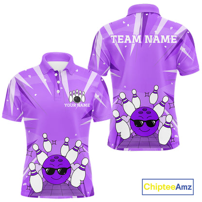Purple Strike Cool Bowling Ball Bowling Polo 1/4 Zip Shirt For Men Custom Bowling Team Jersey NYN4138